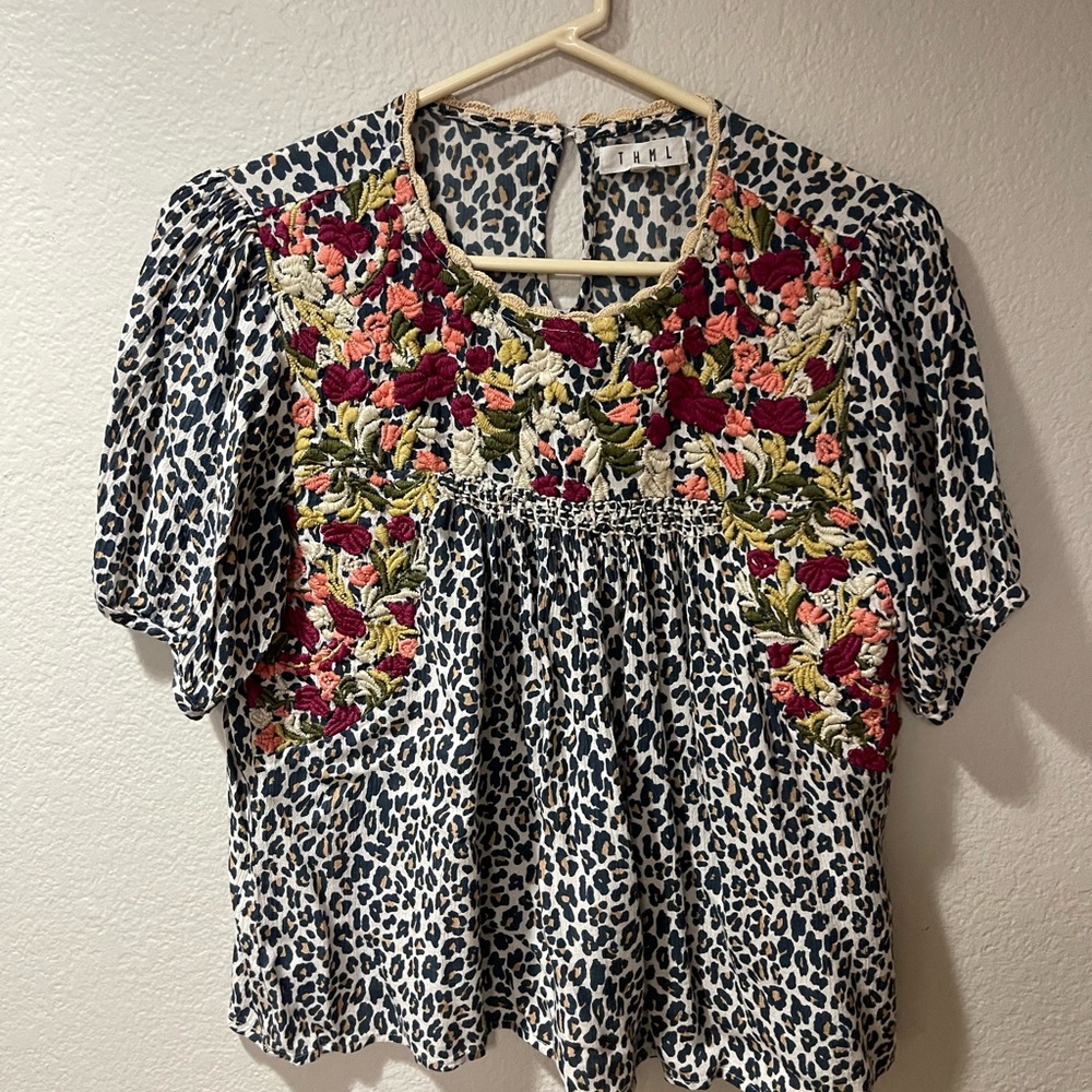 THML Multicolor Embroidered Leopard Blouse